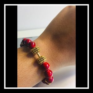 Handmade Gold Bejeweled Dumbbell Bead Bracelet